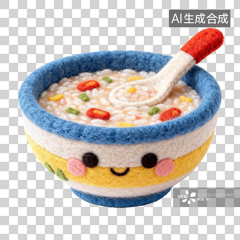 【AI数字艺术】3D羊毛毡风格美食零食小吃成品菜肴元素粥稀饭图片素材