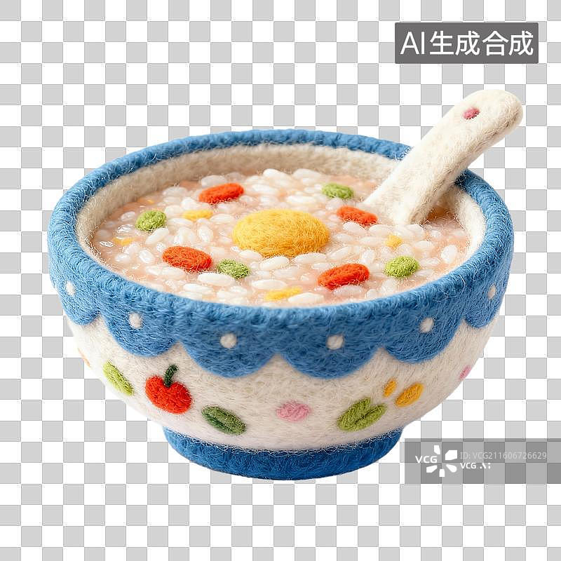 【AI数字艺术】3D羊毛毡风格美食零食小吃成品菜肴元素粥稀饭图片素材