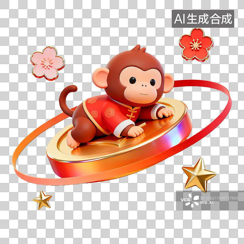 【AI数字艺术】3d粘土质感春节十二生肖猴年猴的造型图片素材
