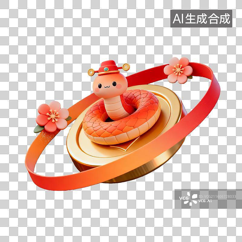 【AI数字艺术】3d粘土质感春节十二生肖蛇年的造型图片素材