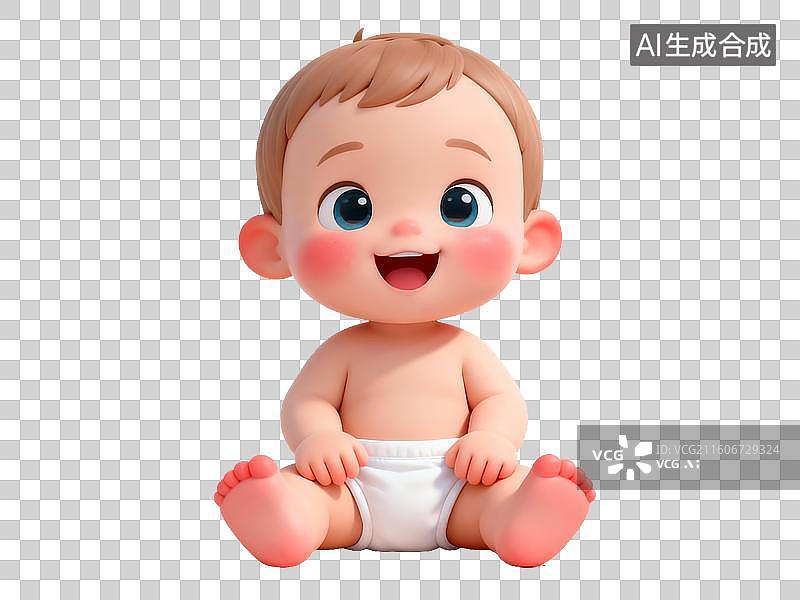 【AI数字艺术】母婴主题 卡通婴儿坐在白色背景上图片素材
