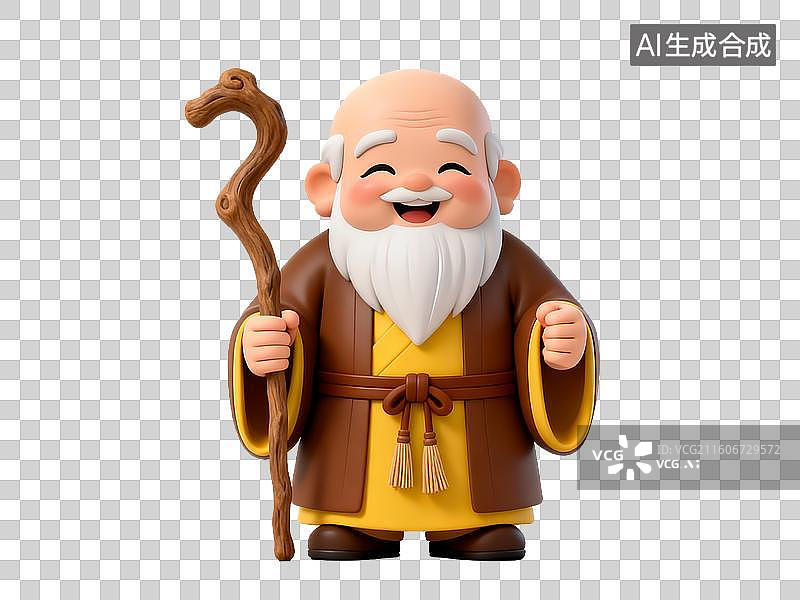 【AI数字艺术】生日 寿星 卡通老者持拐杖微笑图片素材