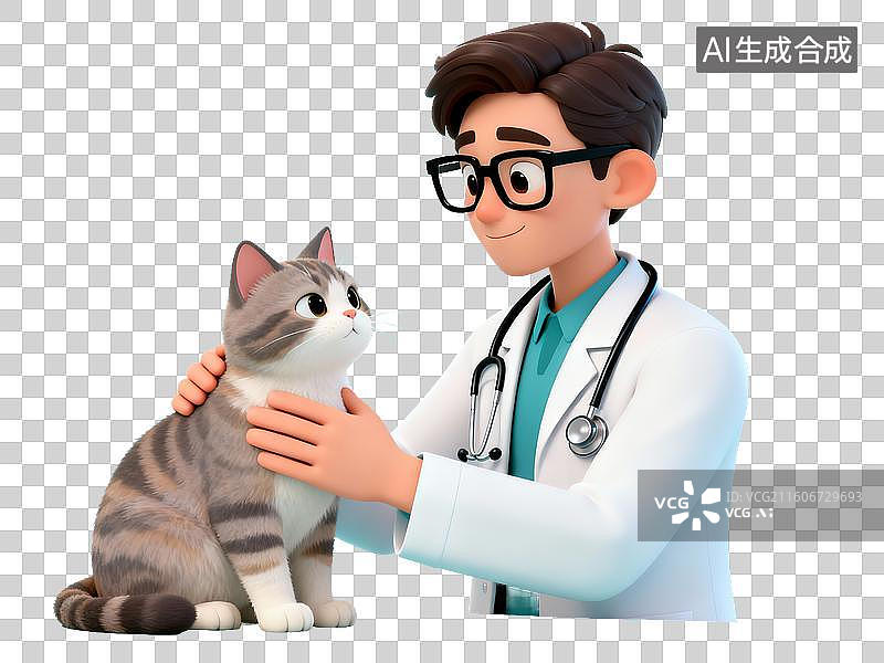 【AI数字艺术】萌宠经济 兽医检查猫咪图片素材