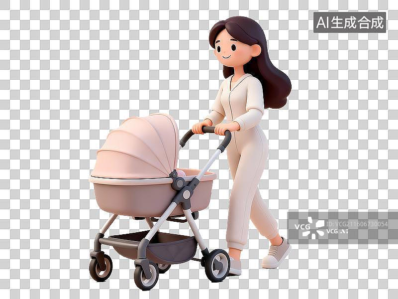 【AI数字艺术】母婴主题 女性推婴儿车行走图片素材
