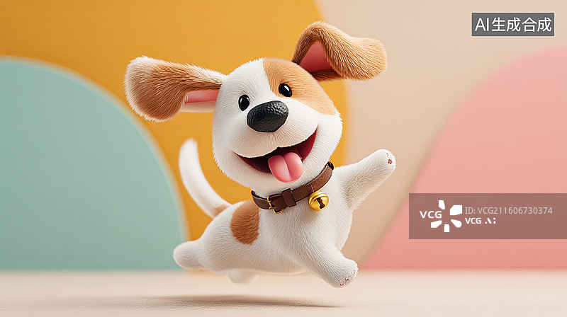 【AI数字艺术】卡通小狗跳跃姿态图片素材