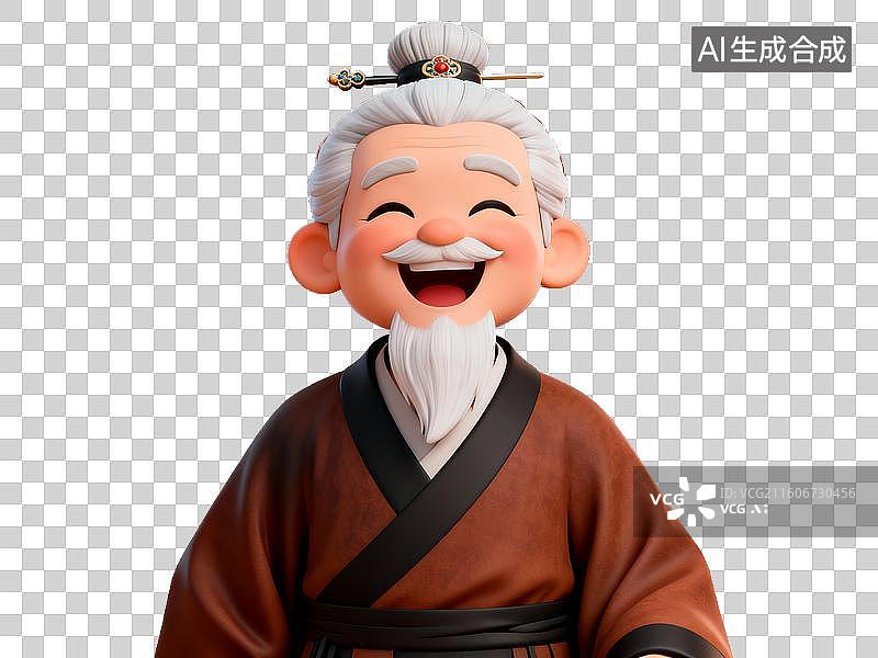 【AI数字艺术】中国古代历史人物  卡通老者笑容满面图片素材