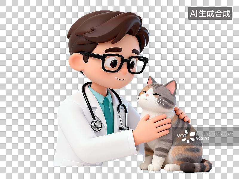 【AI数字艺术】萌宠经济 兽医抱着猫咪检查图片素材
