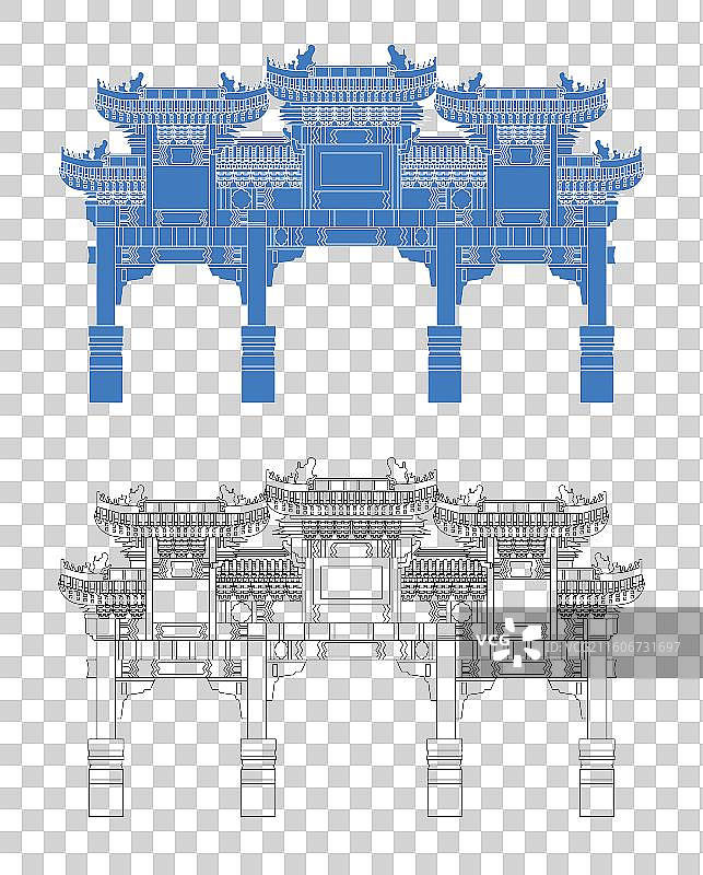 城市地标建筑剪影剪纸风格线条矢量插画—安阳 羑里城图片素材
