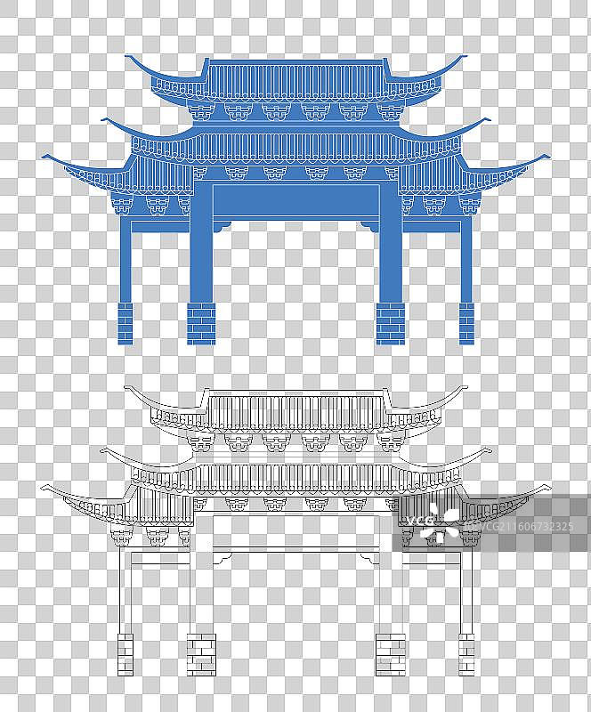 城市地标建筑剪影剪纸风格线条矢量插画—福建三明市 麒麟山公园图片素材