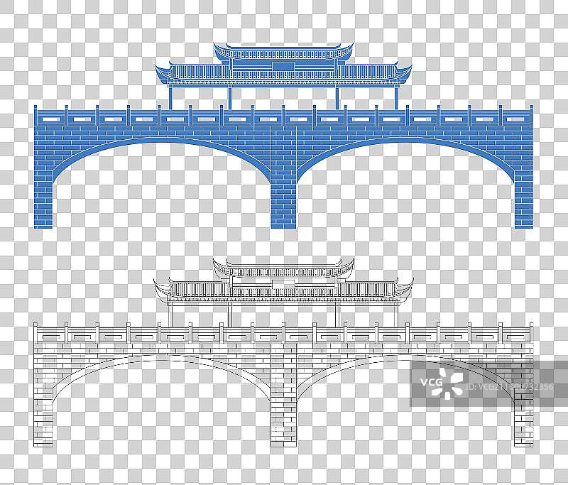 城市地标建筑剪影剪纸风格线条矢量插画—福建三明市 三明市 上清溪图片素材