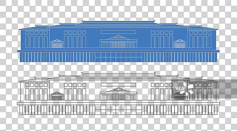 城市地标建筑剪影剪纸风格线条矢量插画—福建三明市 淘金山风景区图片素材