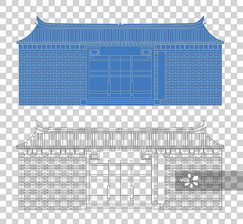 城市地标建筑剪影剪纸风格线条矢量插画—淮安 吴承恩故居图片素材