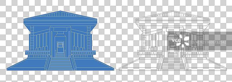 城市地标建筑剪影剪纸风格线条矢量插画—淮安 周恩来纪念馆图片素材