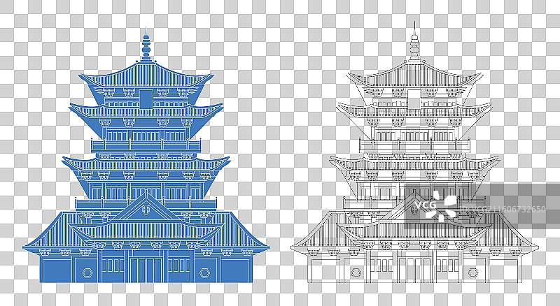 城市地标建筑剪影剪纸风格线条矢量插画—景德镇 龙珠阁图片素材
