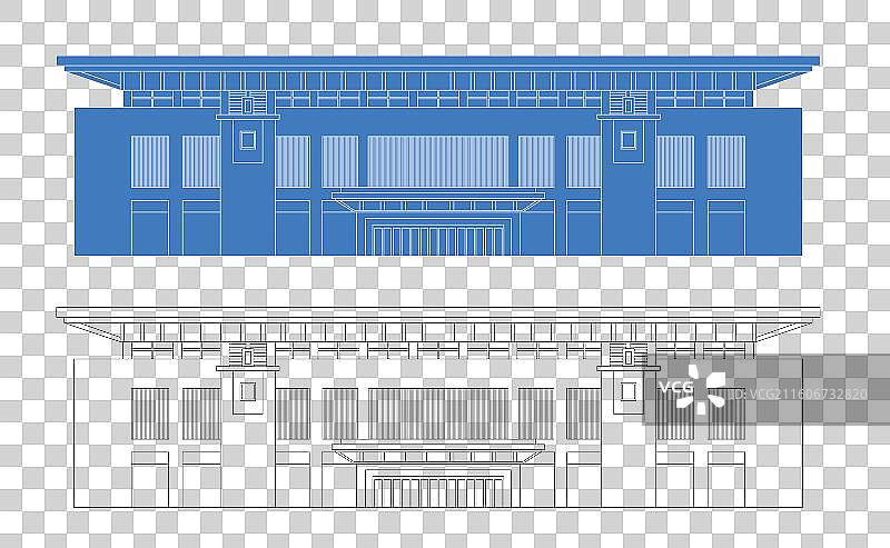 城市地标建筑剪影剪纸风格线条矢量插画—聊城火车站图片素材