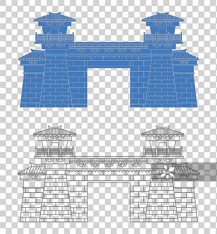 城市地标建筑剪影剪纸风格线条矢量插画—宁德中华畲族宫闽东中华畲族宫图片素材