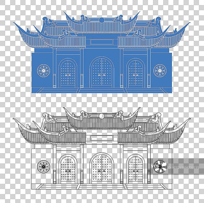 城市地标建筑剪影剪纸风格线条矢量插画—衢州 天宁寺图片素材