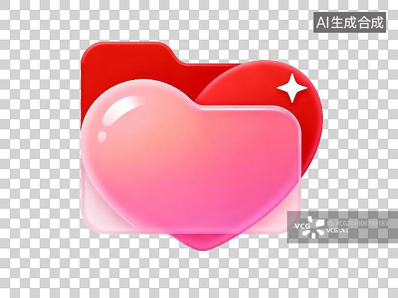 【AI数字艺术】情人节爱心心形 3D 立体渐变粉色红色免抠设计素材图片素材