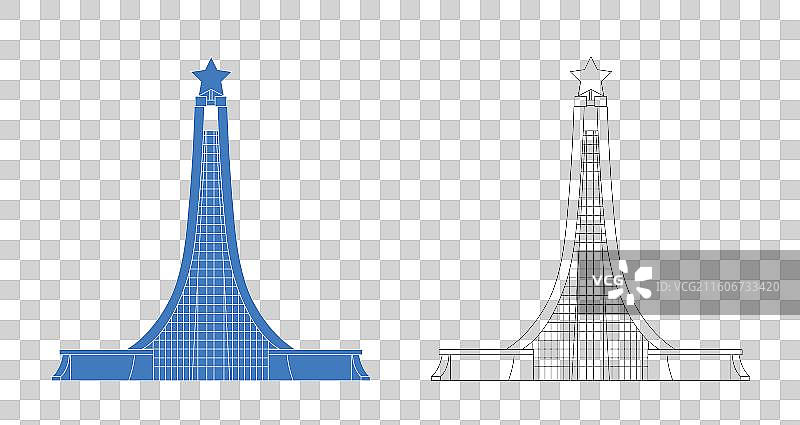 城市地标建筑剪影剪纸风格线条矢量插画—信阳长征25军出发地纪念碑图片素材