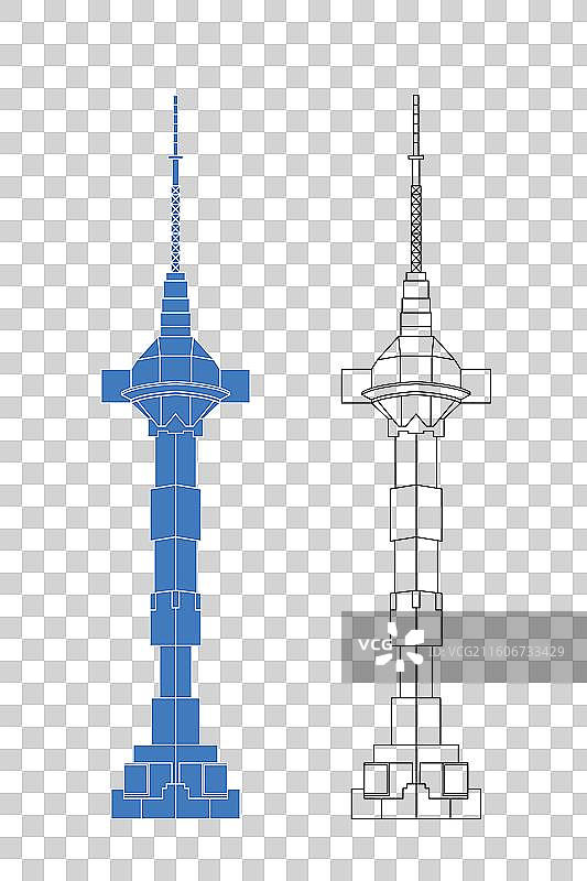 城市地标建筑剪影剪纸风格线条矢量插画—盐城聚龙湖盐立方电视塔图片素材