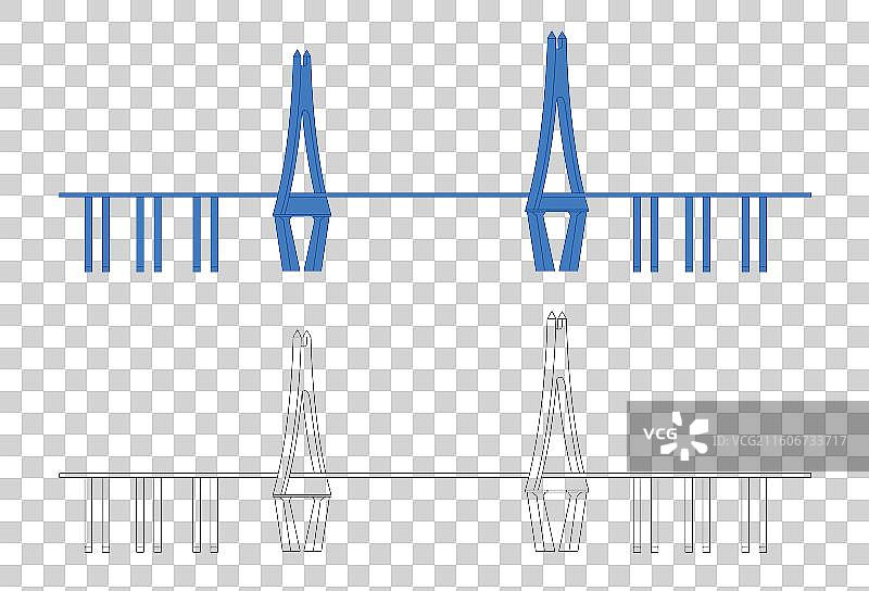 城市地标建筑剪影剪纸风格线条矢量插画—湛江海湾大桥图片素材