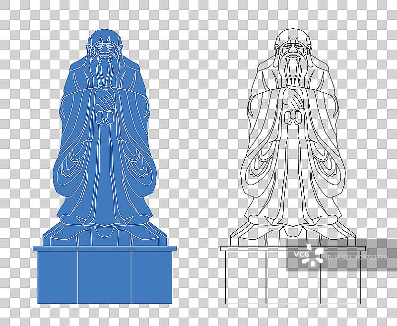 城市地标建筑剪影剪纸风格线条矢量插画—周口 老子故里图片素材