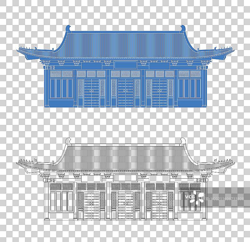 城市地标建筑剪影剪纸风格线条矢量插画—周口 太清宫景区图片素材