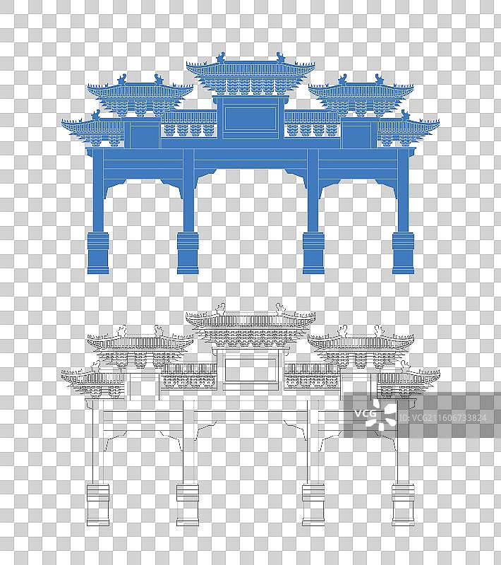 城市地标建筑剪影剪纸风格线条矢量插画—周口 运河古镇图片素材