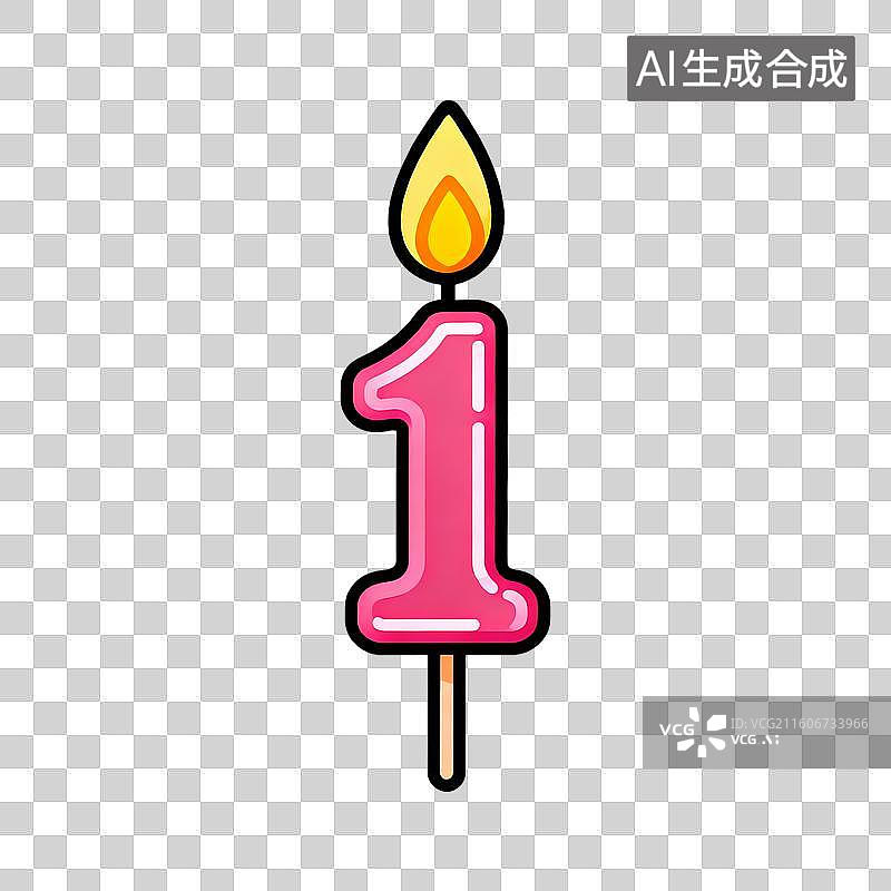 【AI数字艺术】卡通生日蜡烛数字1插画图片素材