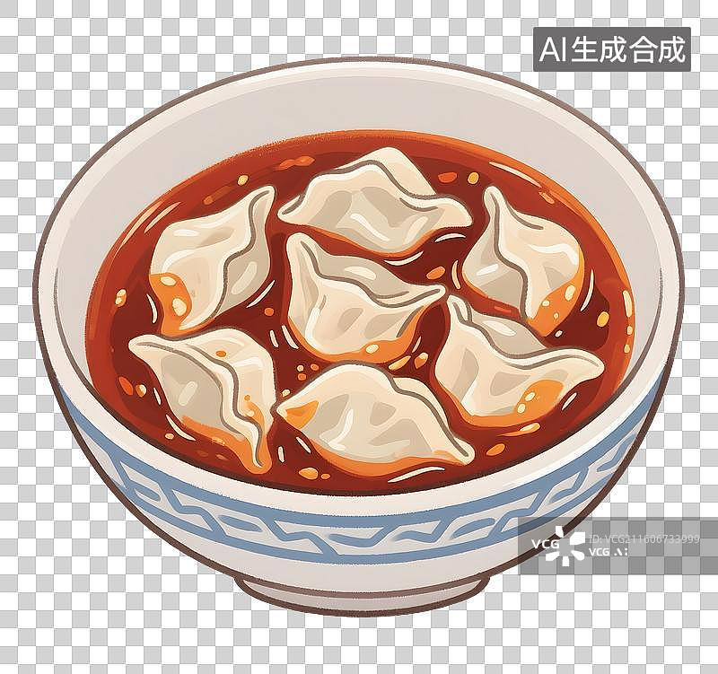 【AI数字艺术】AIGC:红油抄手，家常菜美食，插图插画，元素，免抠图形图片素材