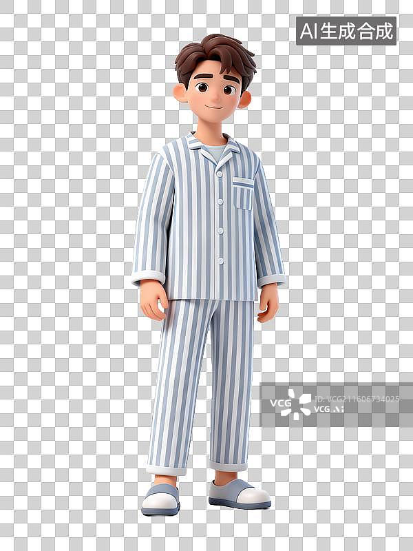 【AI数字艺术】穿着条纹睡衣的3D人物站立图片素材