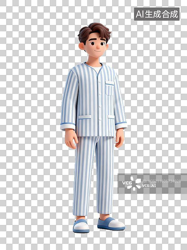 【AI数字艺术】穿着条纹睡衣的3D人物站立图片素材