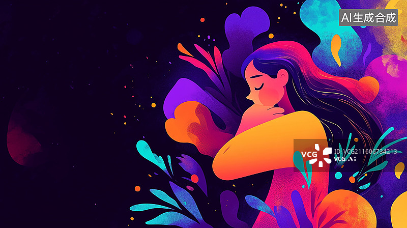 【AI数字艺术】彩色渐变插画女孩图片素材