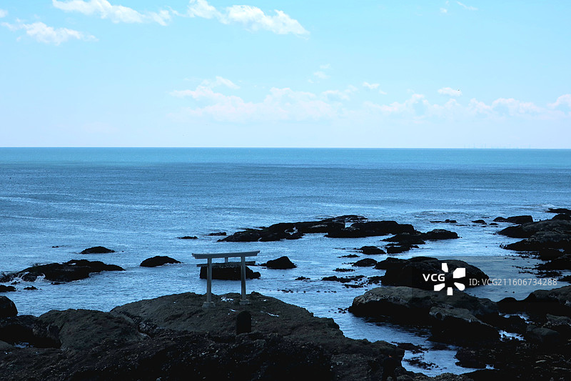 日本茨城县东茨城郡大洗町，大洗磯前神社的海中鸟居图片素材