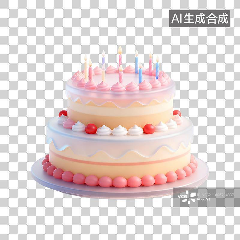 【AI数字艺术】双层草莓生日蛋糕图片素材