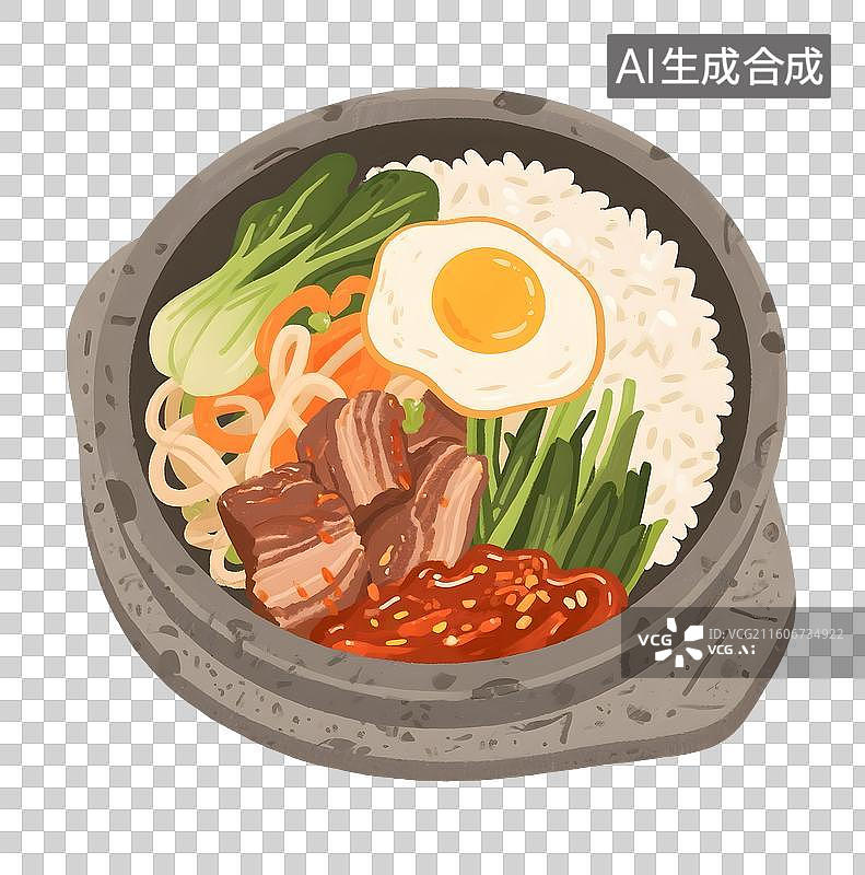 【AI数字艺术】AIGC:石锅拌饭，朝鲜族美食，主食，特色美食，插图插画，免抠图形图片素材