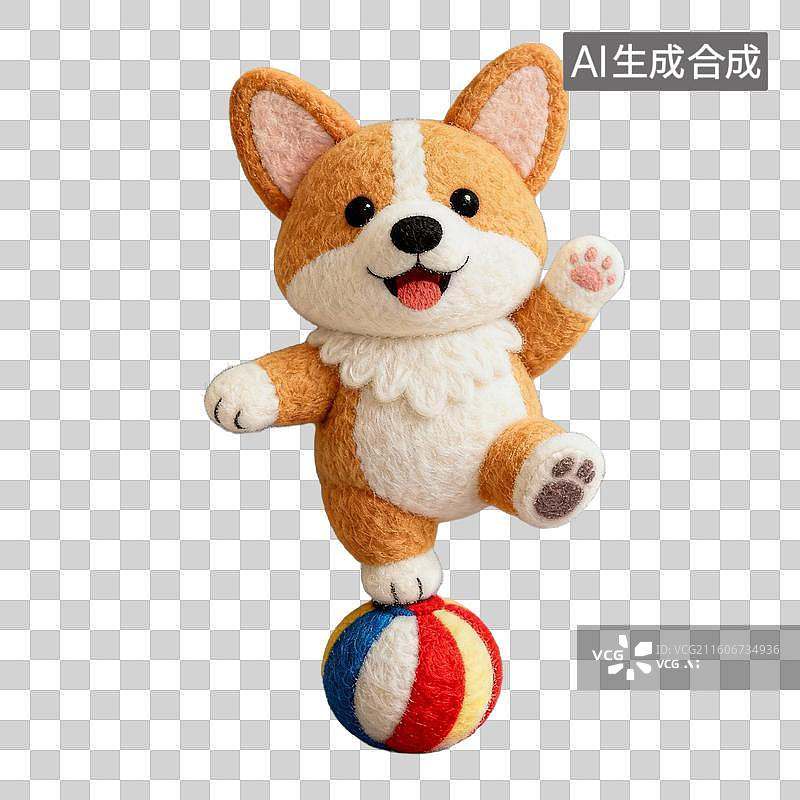 【AI数字艺术】3D羊毛毡风格萌宠经济宠物用品宠物生活系列元素狗狗在玩杂技图片素材