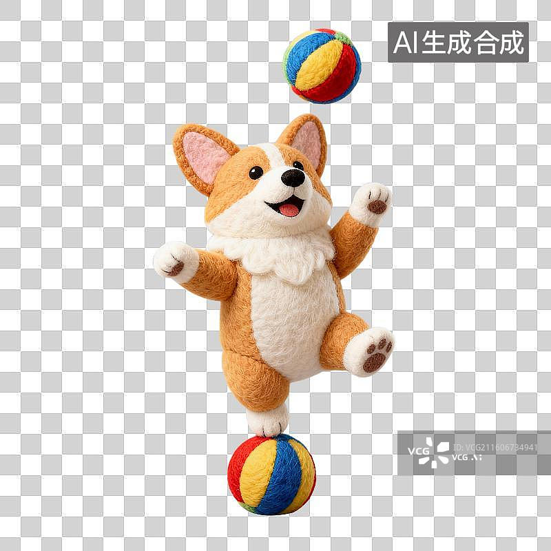 【AI数字艺术】3D羊毛毡风格萌宠经济宠物用品宠物生活系列元素狗狗在玩杂技图片素材