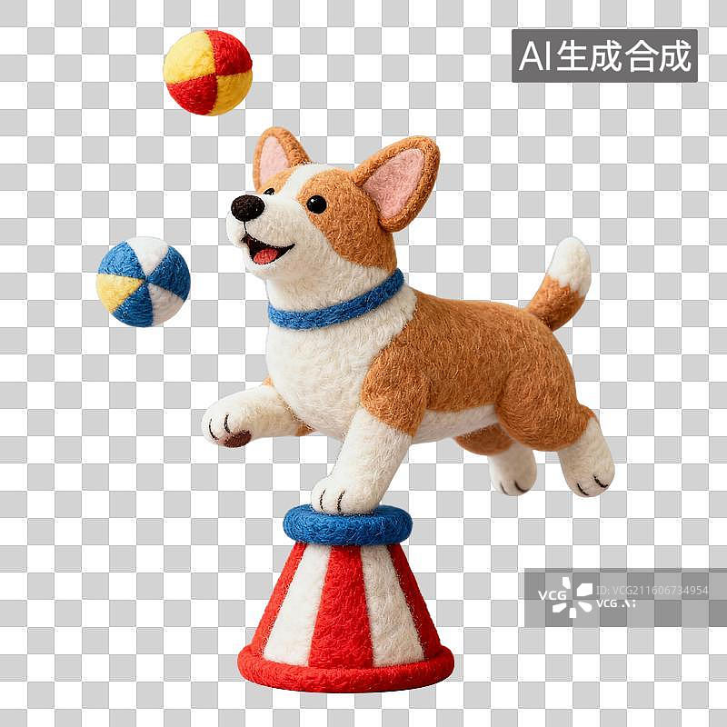 【AI数字艺术】3D羊毛毡风格萌宠经济宠物用品宠物生活系列元素狗狗在玩杂技图片素材
