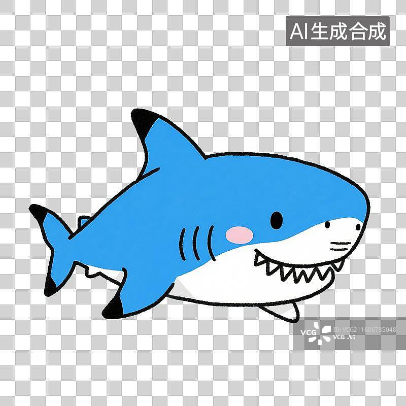 【AI数字艺术】手绘插画，卡通动物，鲨鱼，大白鲨，海洋生物，免抠元素图片素材