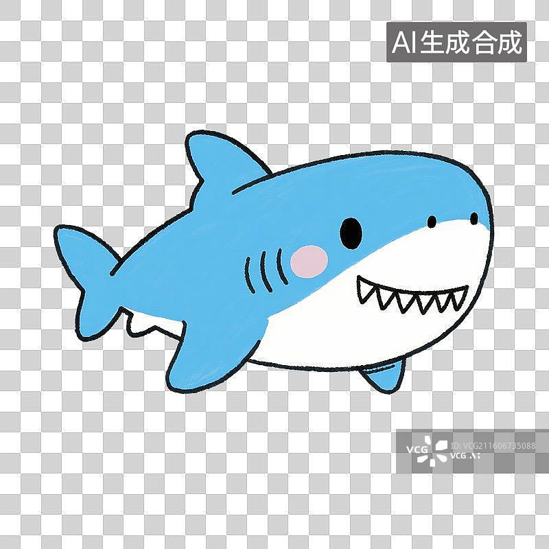【AI数字艺术】手绘插画，卡通动物，鲨鱼，大白鲨，海洋生物，免抠元素图片素材