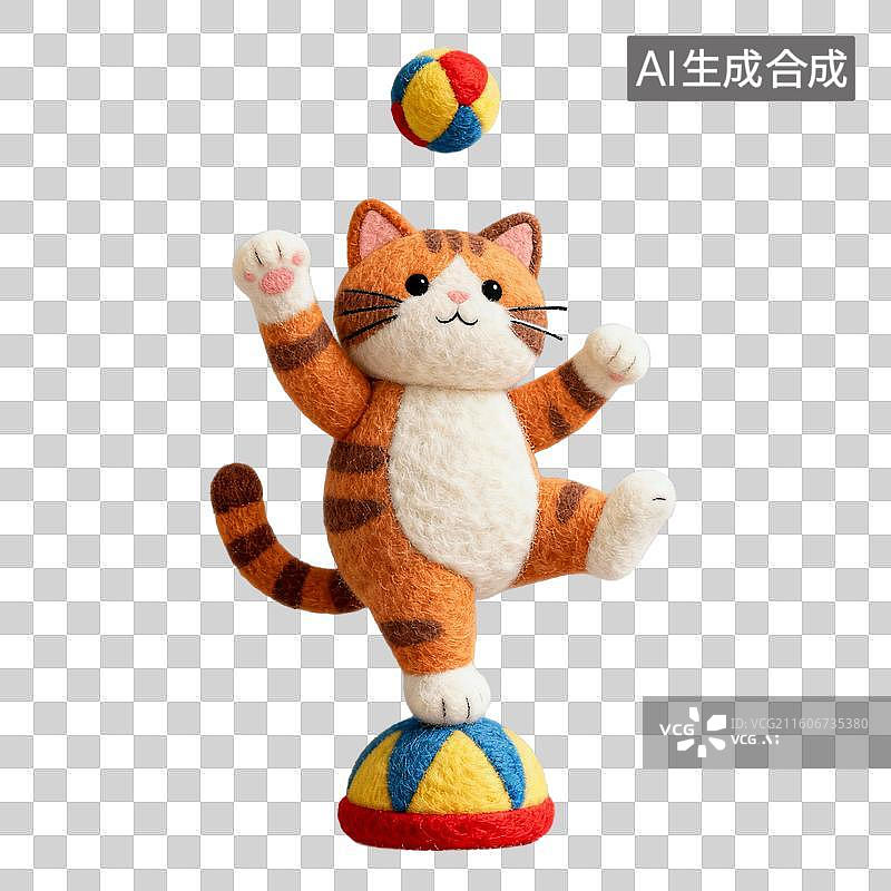 【AI数字艺术】3D羊毛毡风格萌宠经济宠物用品宠物生活系列元素猫咪在玩杂技图片素材