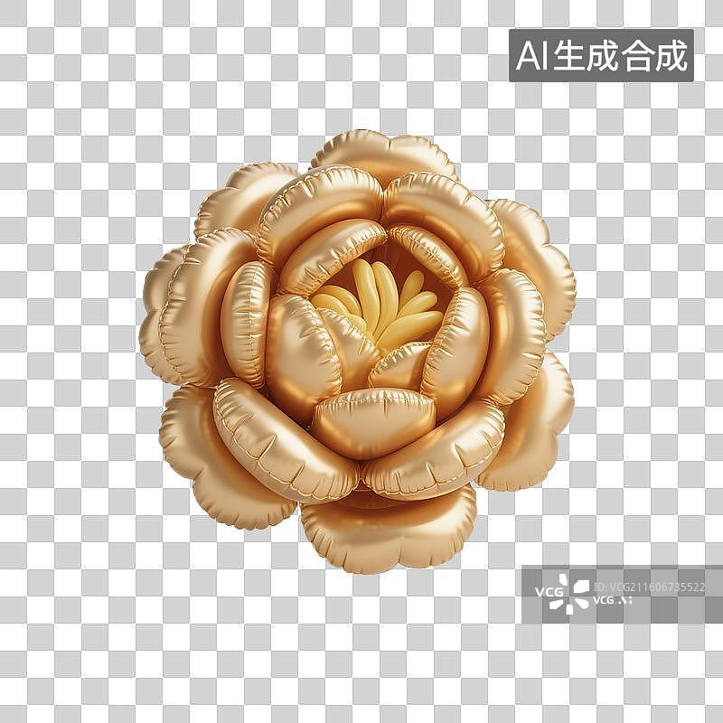 【AI数字艺术】3D渲染，膨胀充气风格，金色气球，牡丹花，牡丹，中秋节，新年，春节，元宵节，七夕节，国庆节，免抠元素图片素材