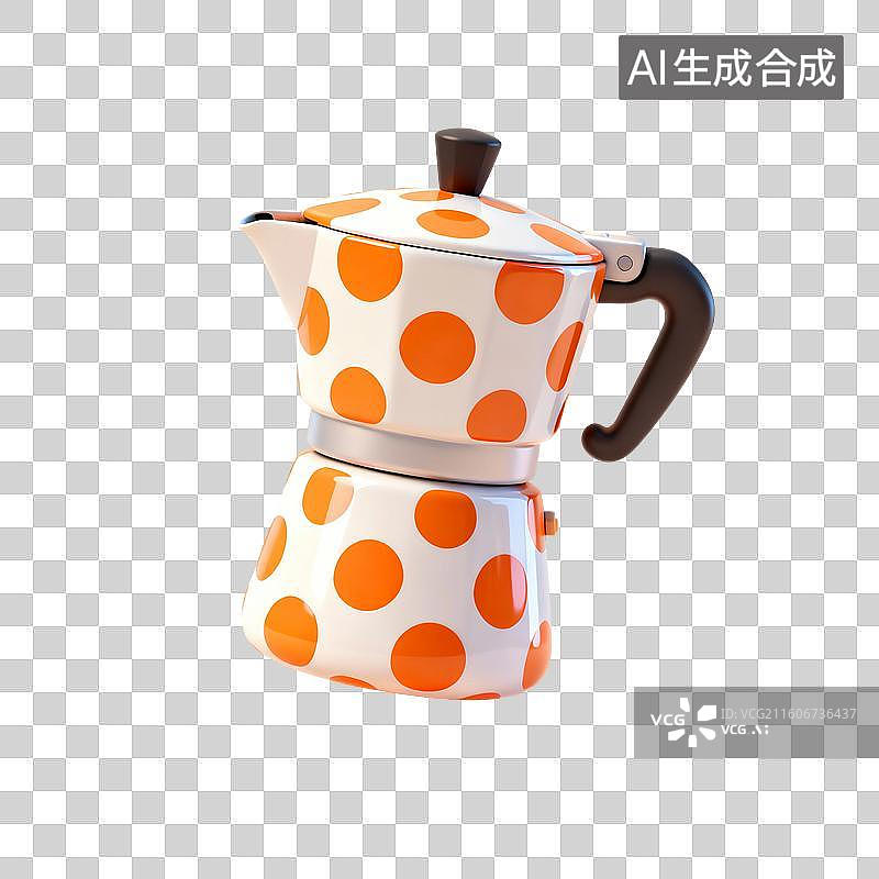 【AI数字艺术】3D渲染，摩卡咖啡壶，摩卡壶，意大利浓缩咖啡，咖啡壶，免抠元素图片素材