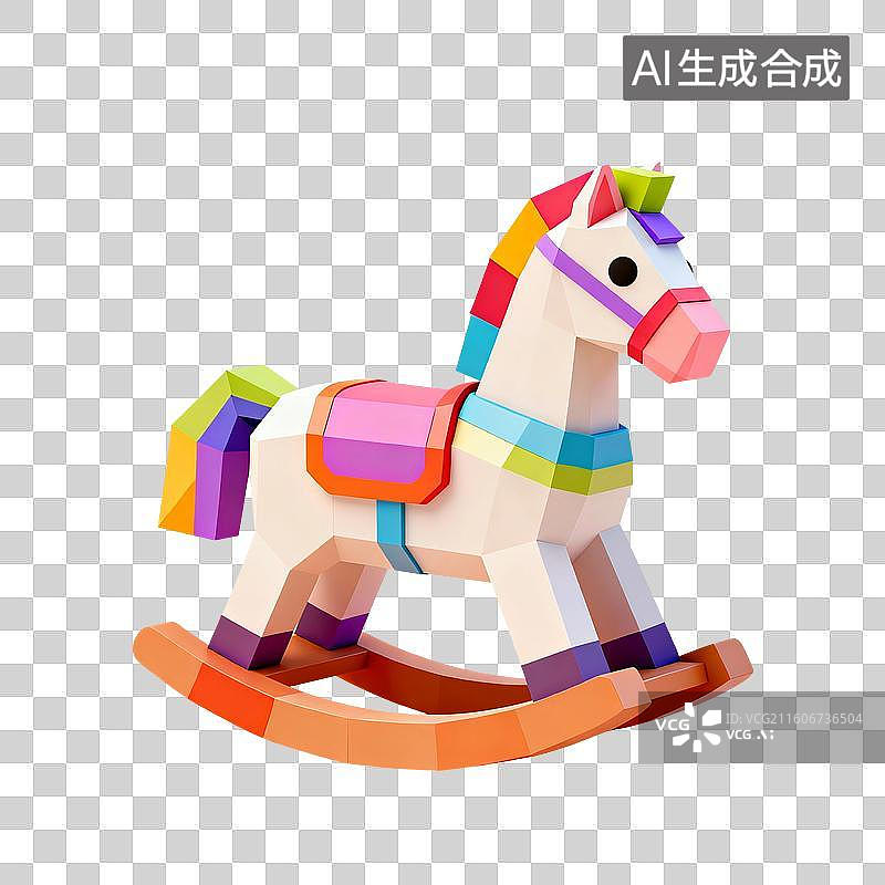 【AI数字艺术】3D渲染，可爱的卡通木马，摇摇马，婴儿安抚玩具，新生儿，母婴，马，马年，十二生肖，小马，免抠元素图片素材