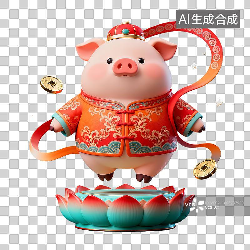 【AI数字艺术】3d粘土质感春节十二生肖之猪年图片素材
