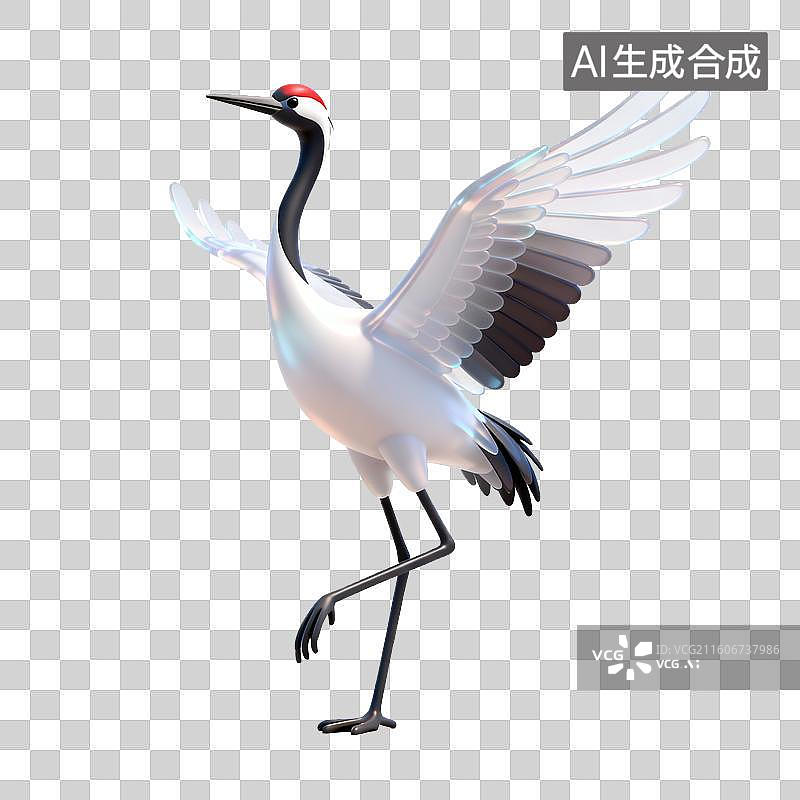 【AI数字艺术】卡通风格丹顶鹤优雅姿态图片素材