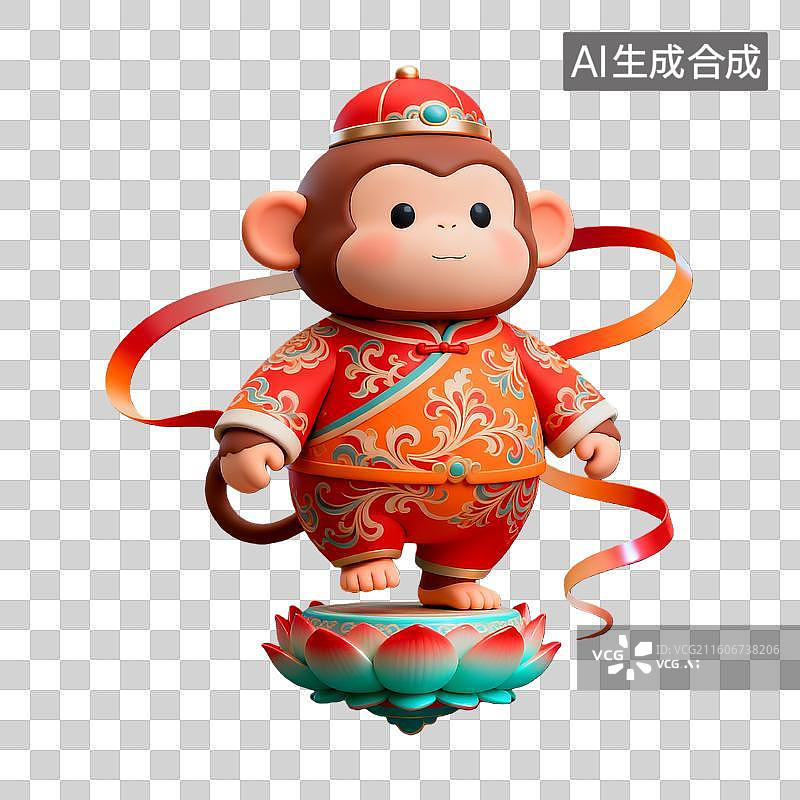 【AI数字艺术】3d粘土质感春节十二生肖之猴年图片素材