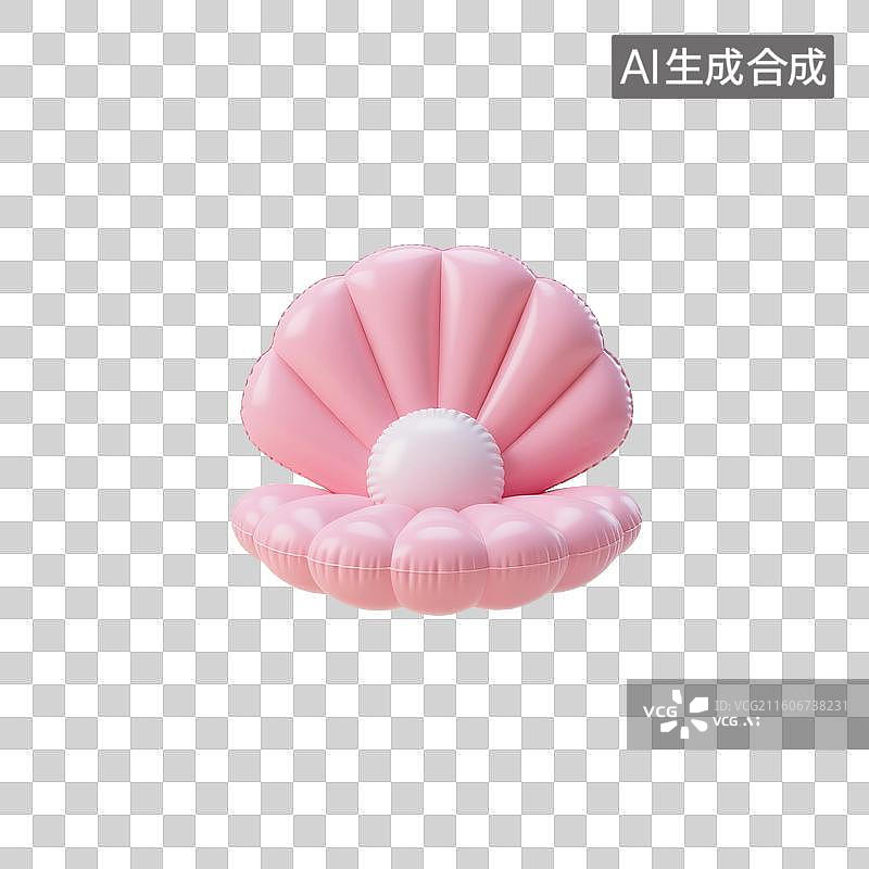 【AI数字艺术】3D渲染，充气膨胀风格，可爱的卡通珍珠贝壳，扇贝，海洋生命免抠元素图片素材
