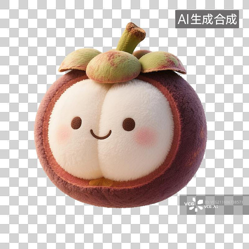 【AI数字艺术】3D渲染，毛绒绒的山竹，水果毛绒玩具，免抠元素图片素材
